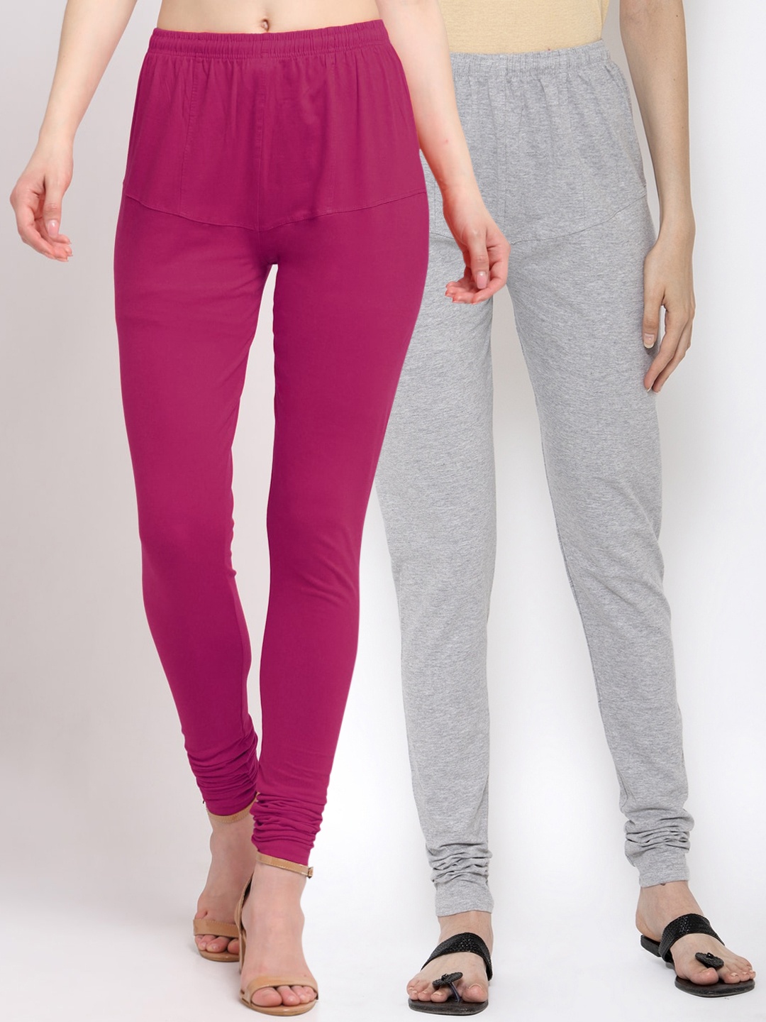 

KLOTTHE Women Pack of 2 Solid Cotton Churidar-Length Leggings, Magenta