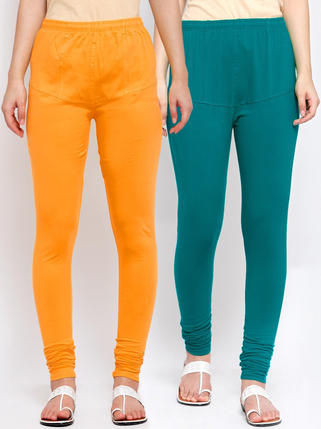 

KLOTTHE Women Pack Of 2 Solid Cotton Churidar-Length Leggings, Orange