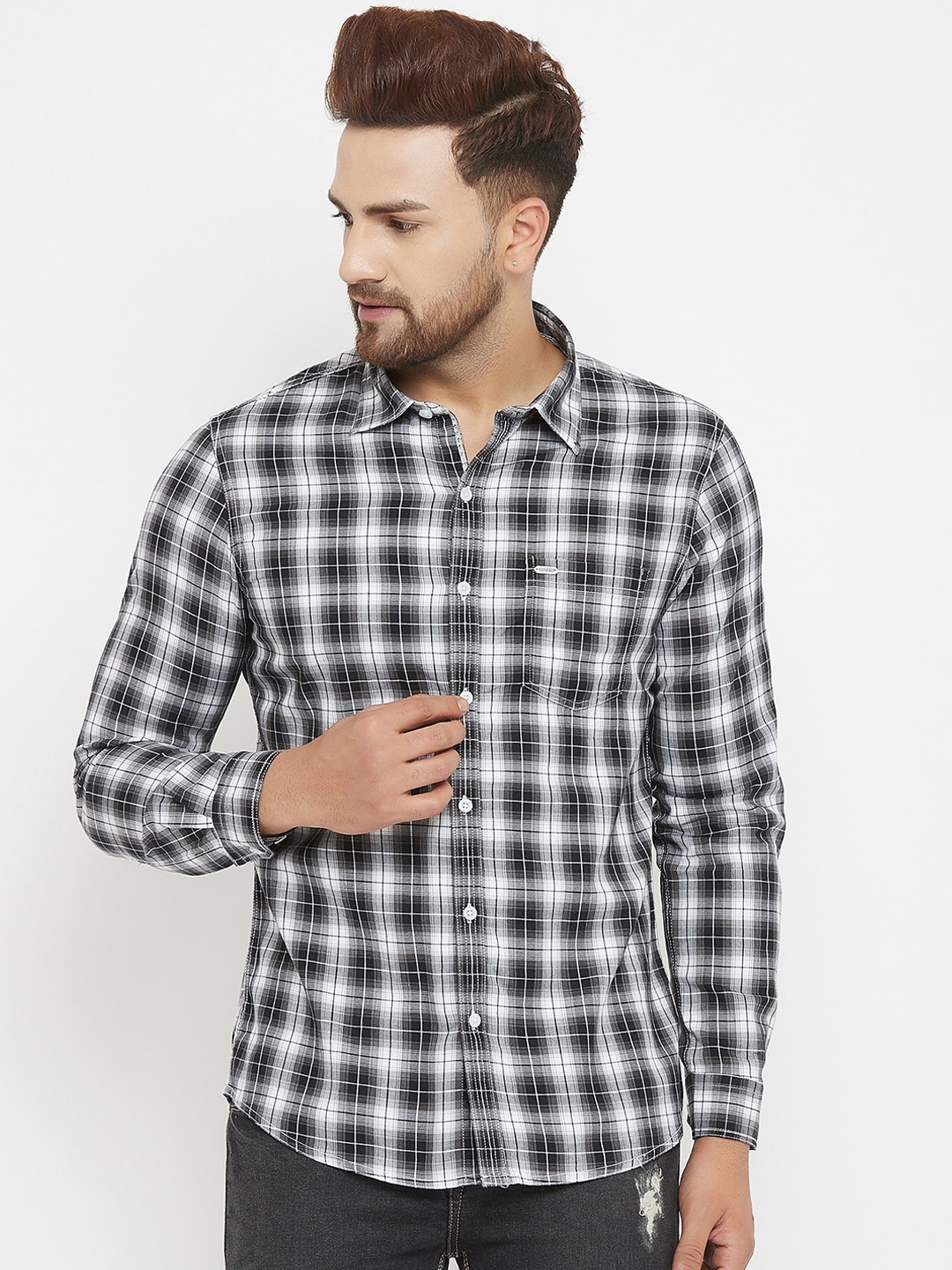 

Canary London Men Black Tartan Checked Slim Fit Casual Shirt