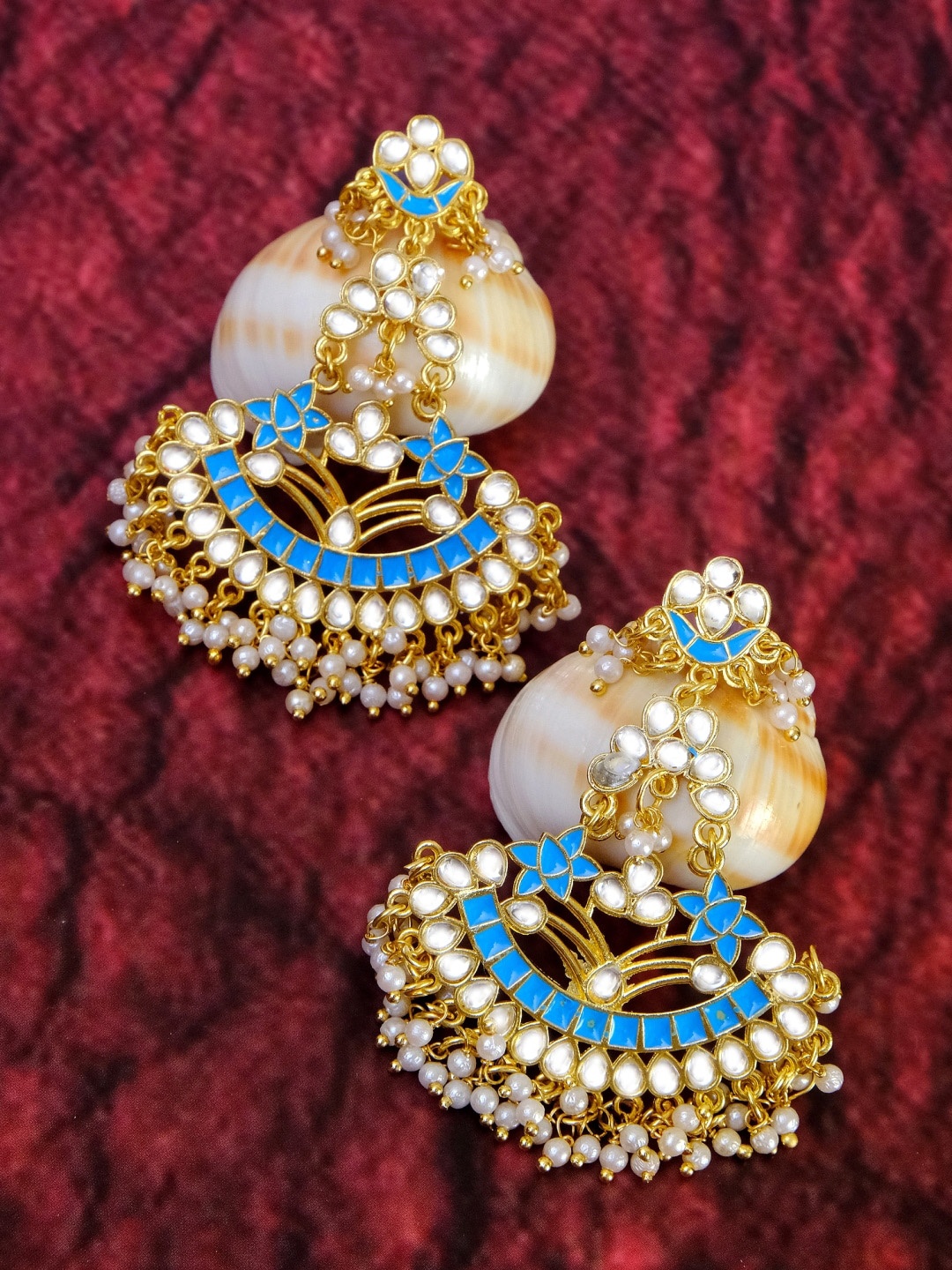 

Crunchy Fashion Gold-Toned & Blue Contemporary Chandbalis Earrings