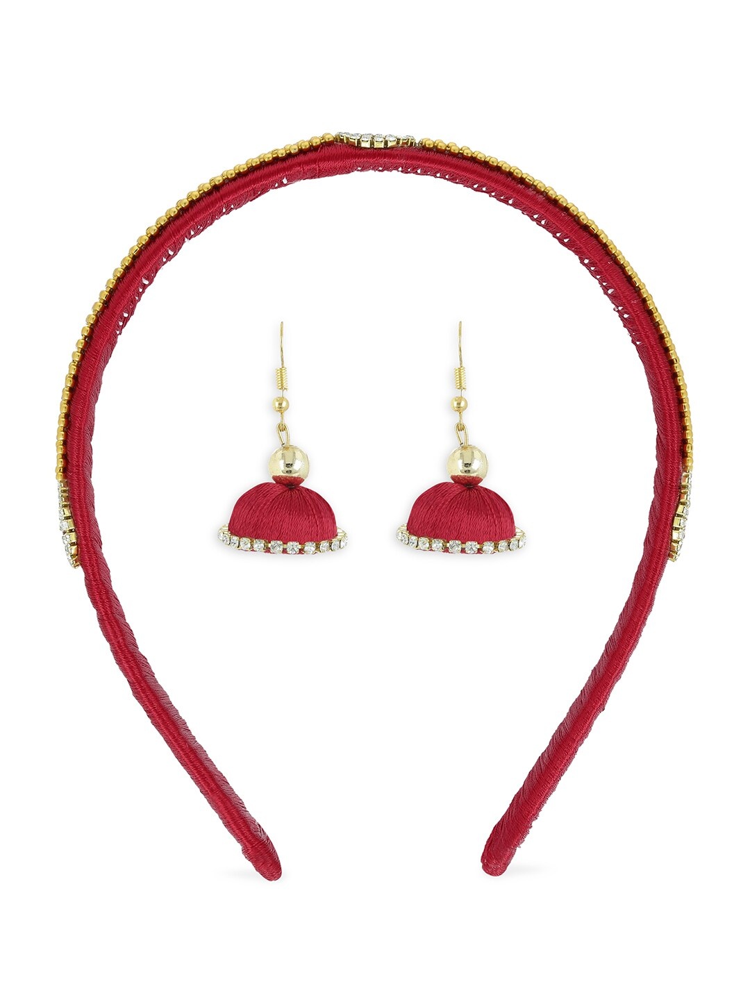 

AKSHARA Girls Red & Gold-Toned Beaded Hairband with Jhumka