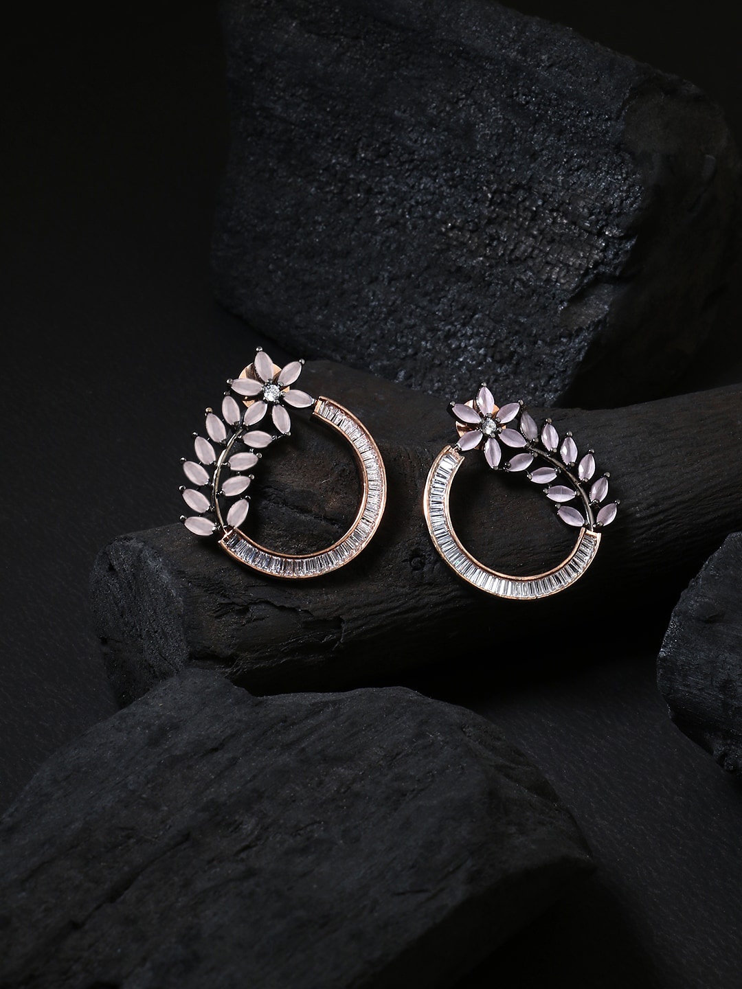 

Adwitiya Collection Women Pink Stone Rose Gold-Plated Flower Stud Earrings