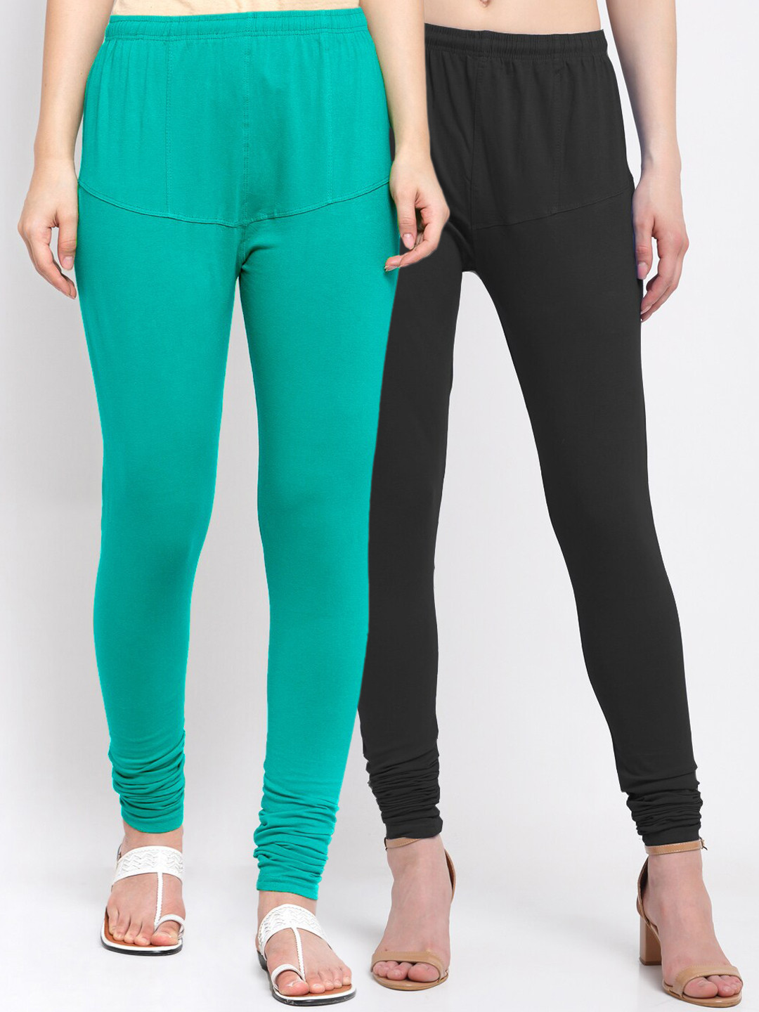 

KLOTTHE Women Pack Of 2 Solid Churidar-Length Cotton Leggings, Black