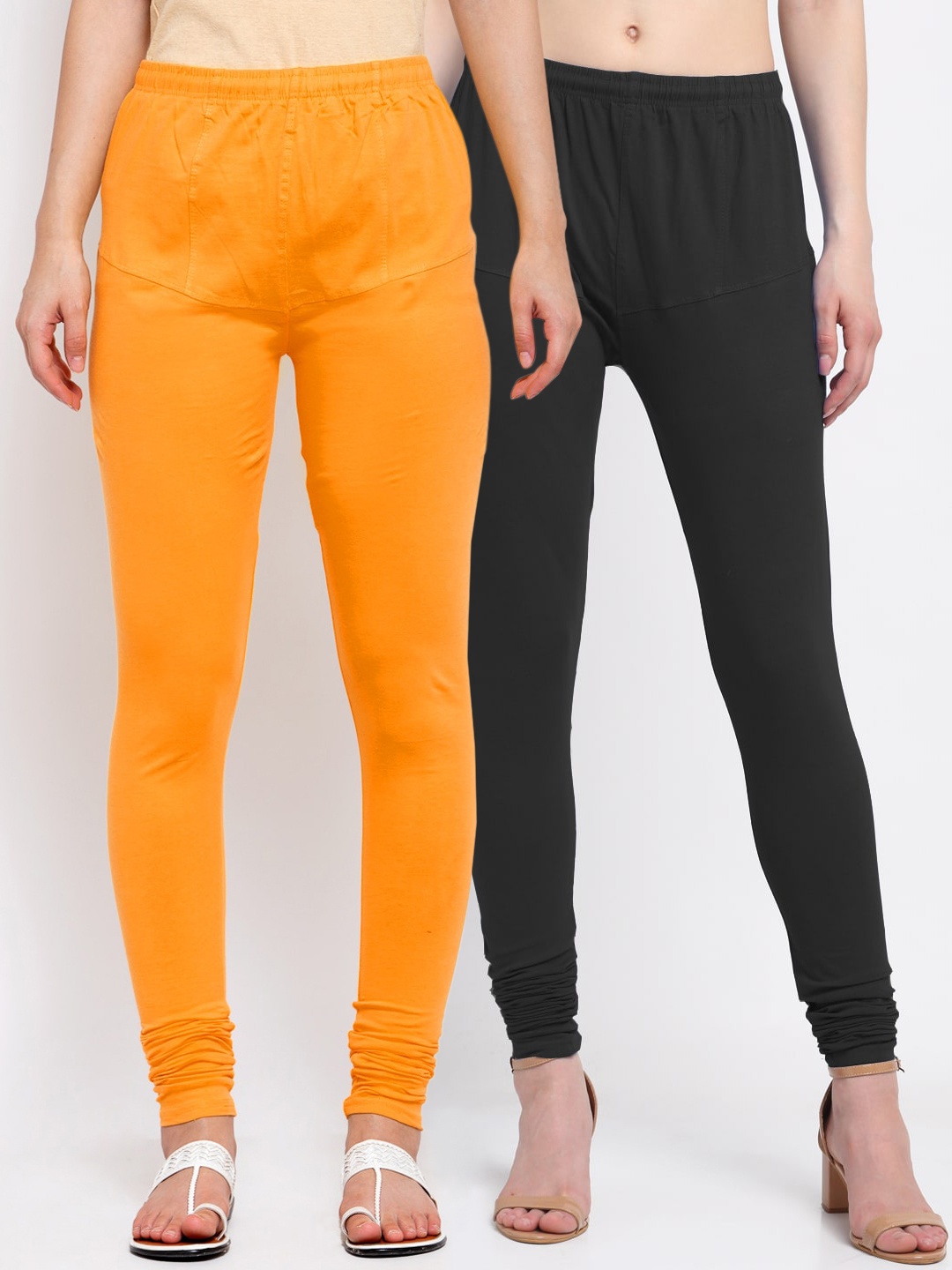 

KLOTTHE Women Pack Of 2 Solid Churidar-Length Cotton Leggings, Black