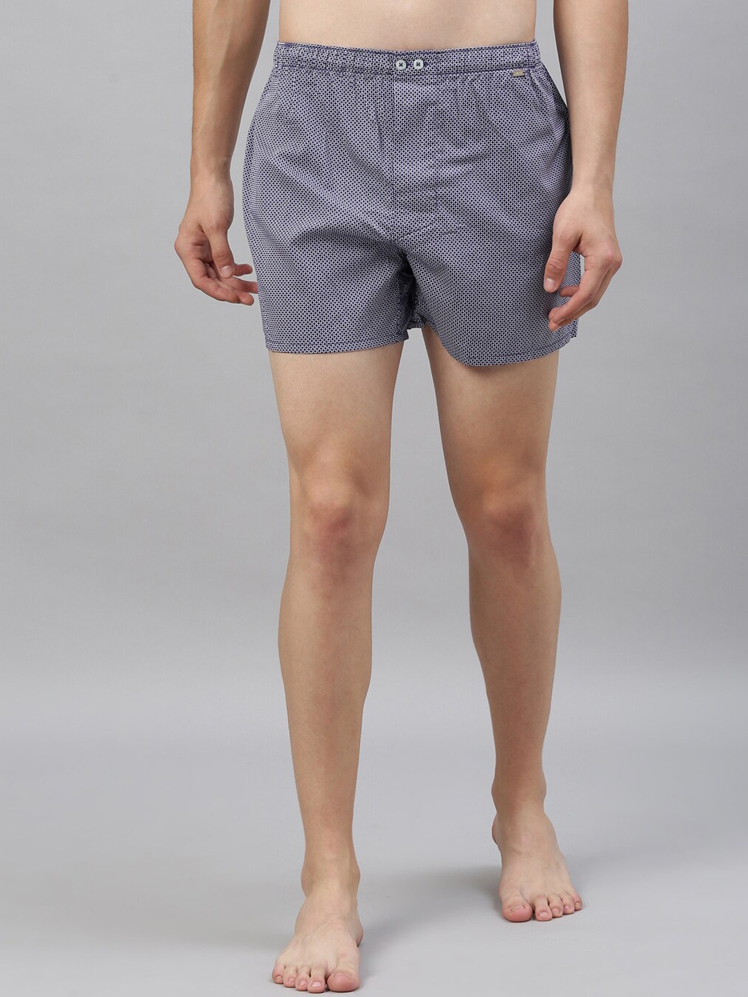 RARE RABBIT Men Blue & White Printed Pure Cotton Boxers