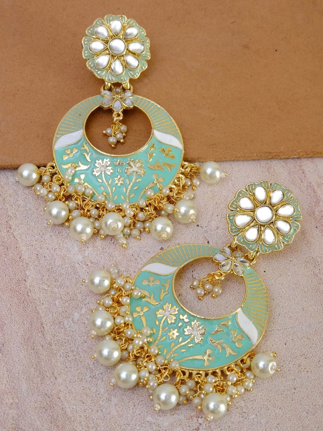 

Crunchy Fashion Gold-Toned Circular Chandbalis Earrings