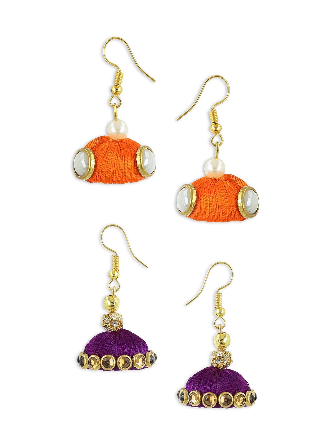 

AKSHARA Girls Pack of 2 Dome Shaped Handcrafted Jhumka Earrings, Orange