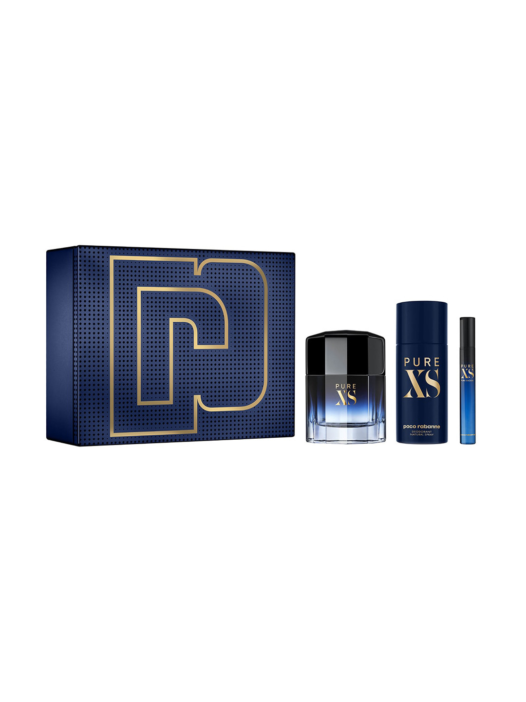 

Paco Rabanne Men Pure XS Eau de Toilette 100ml +Deodorant 150ml and Travel Spray 10ml, Transparent