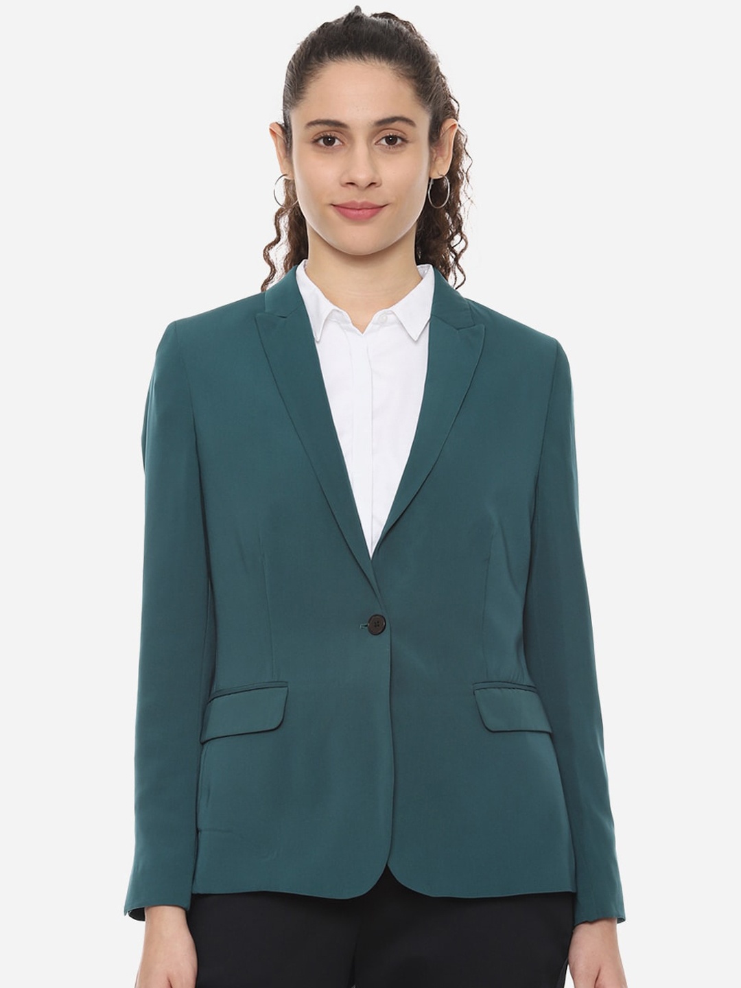 

Van Heusen Woman Women Teal Green Solid Single-Breasted Formal Blazer