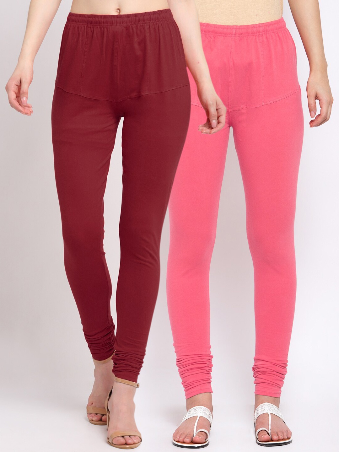 

KLOTTHE Women Pack Of 2 Solid Churidar-Length Cotton Leggings, Maroon