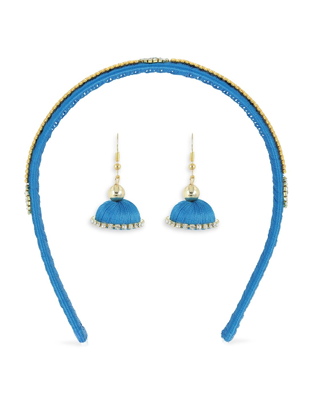 

AKSHARA Girls Blue & Gold-Toned Set of 2 Beaded Hair Accessory Set
