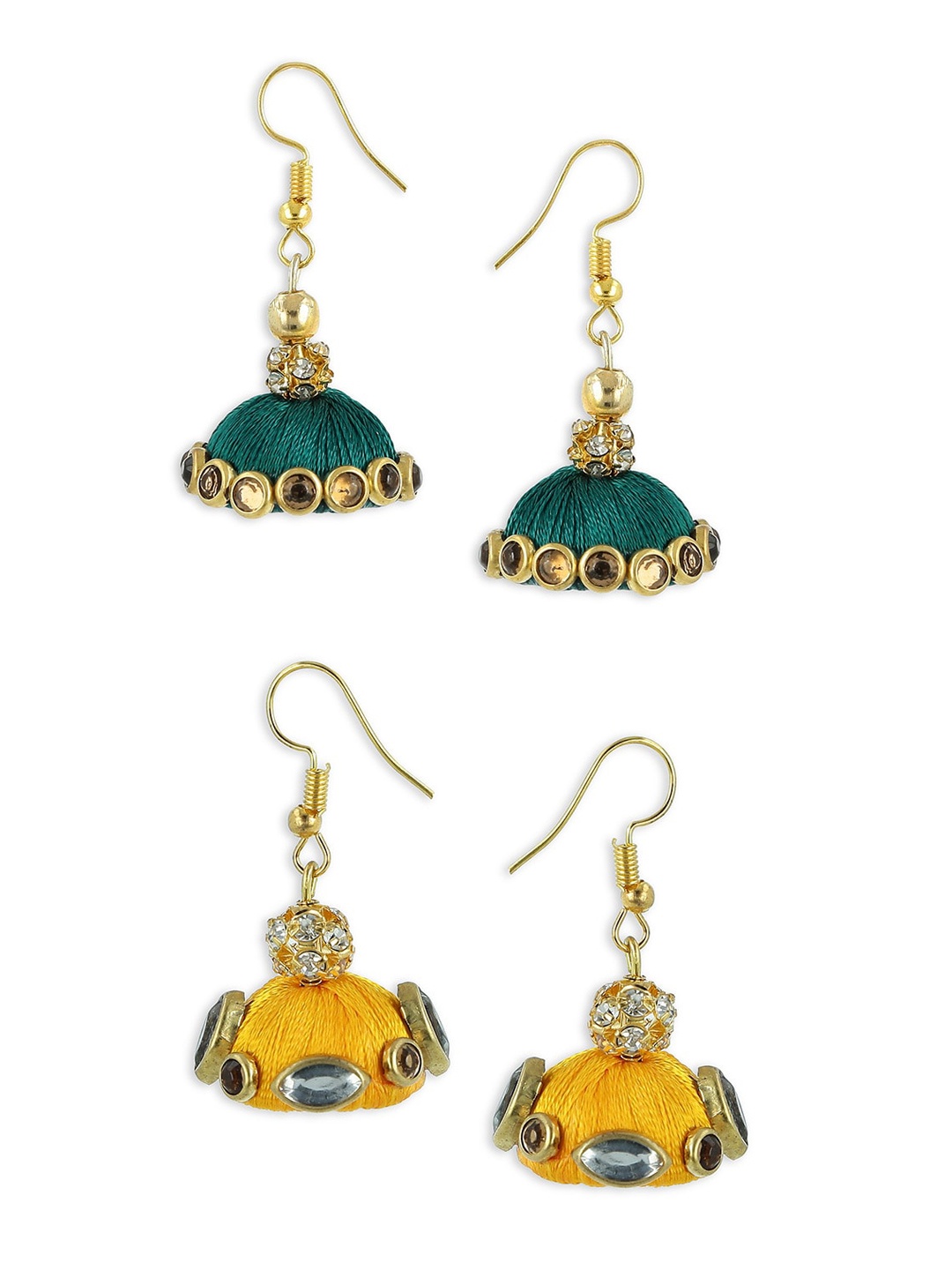 

AKSHARA Gold-Toned & Green Dome Shaped Jhumkas Earrings