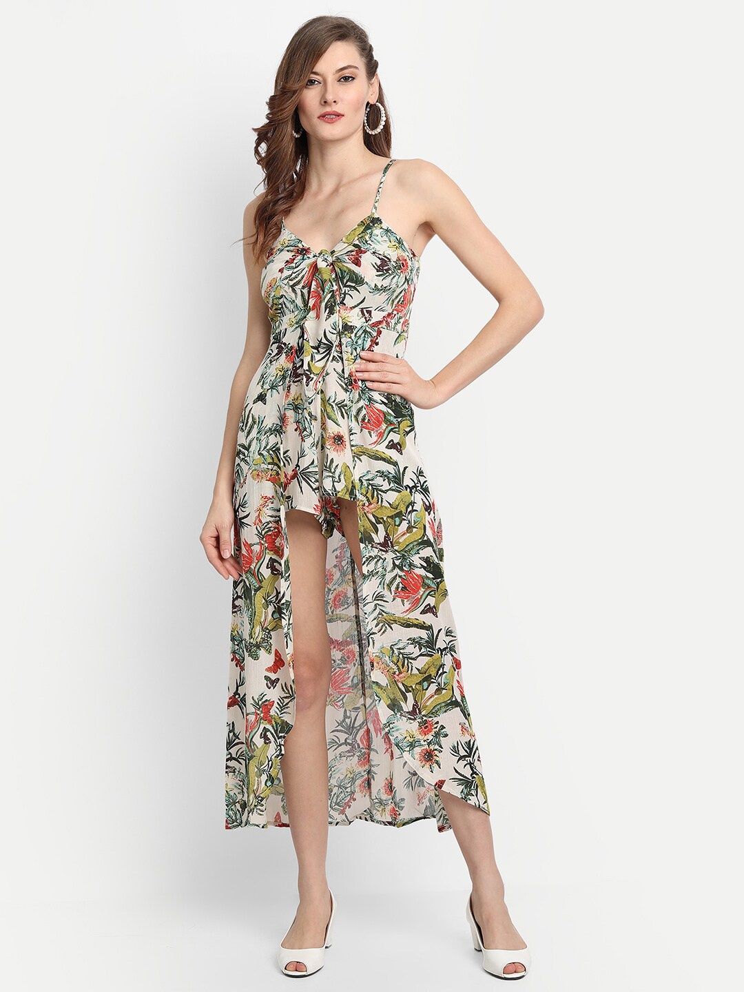 

IX IMPRESSION Off White & Green Halter Neck Printed Jumpsuit