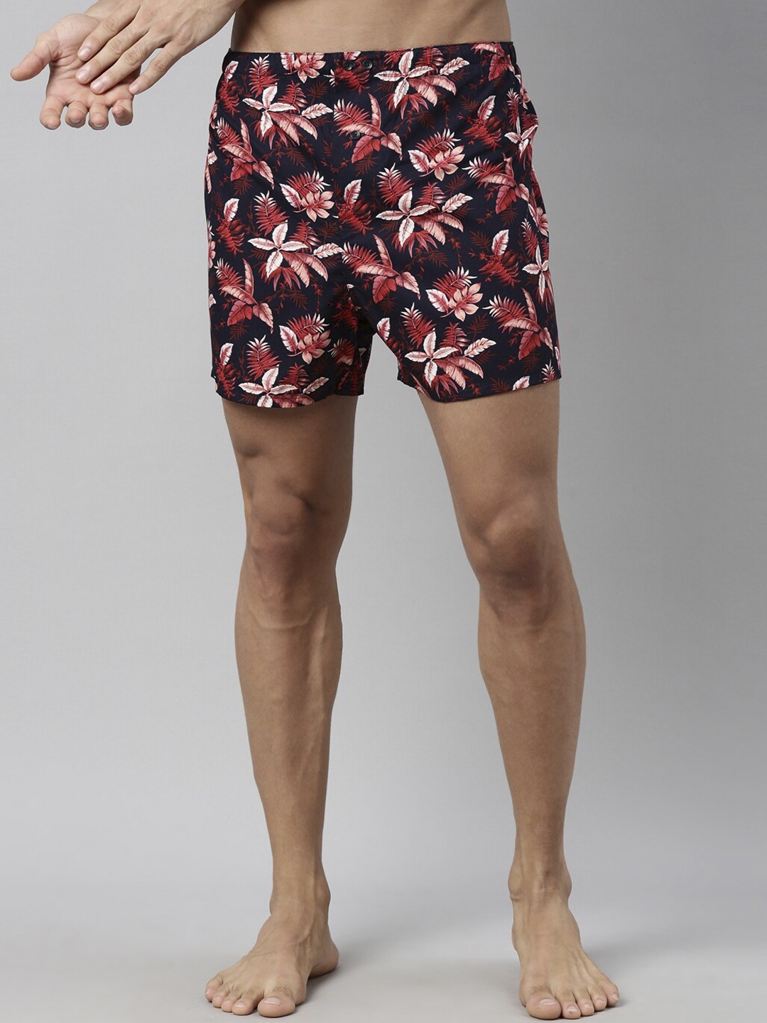 

RARE RABBIT Men Navy Blue & Red Printed Pure Cotton Boxer LUKE NAVY