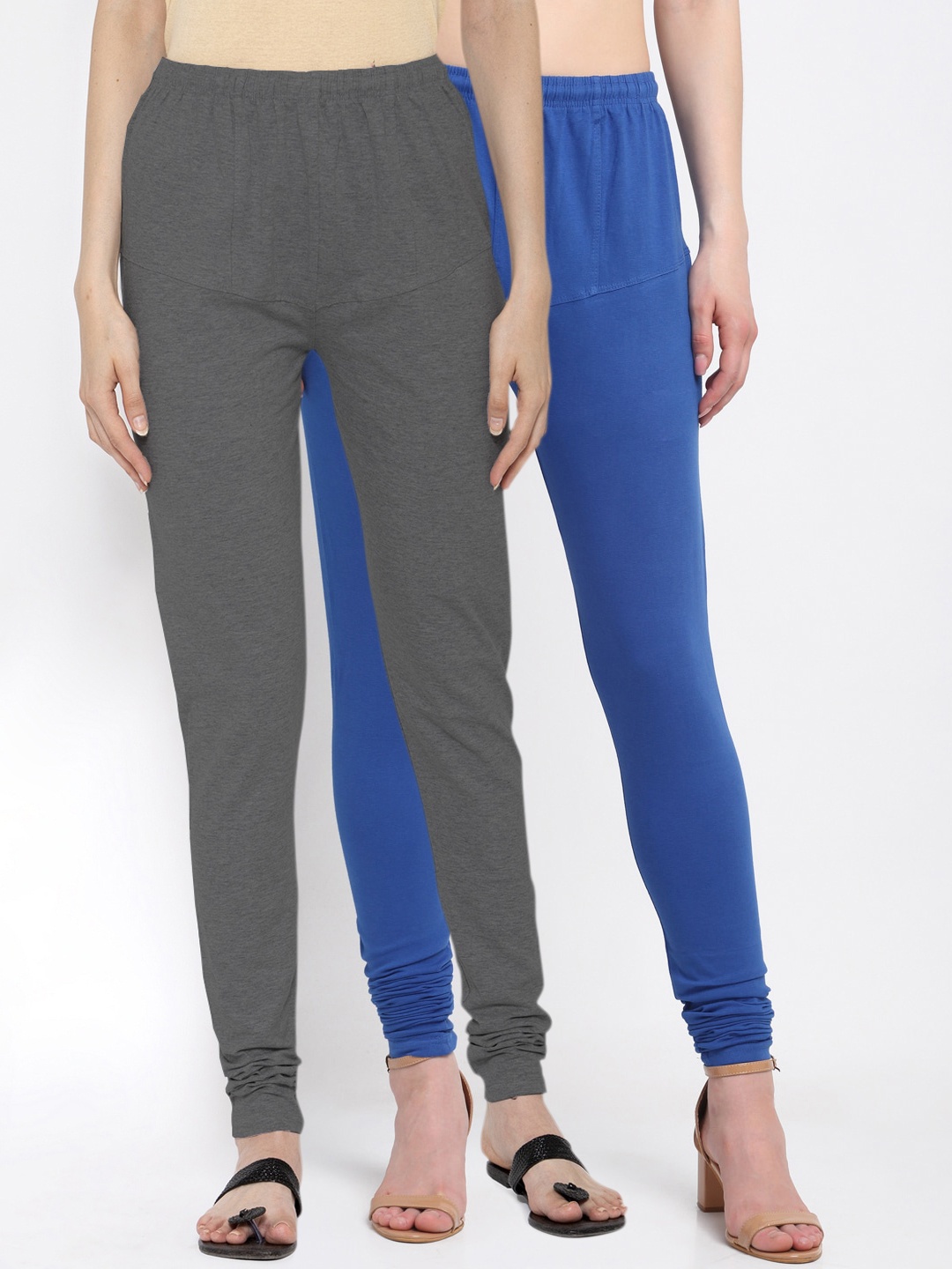 

KLOTTHE Women Pack Of 2 Solid Cotton Churidar-Length Leggings, Grey