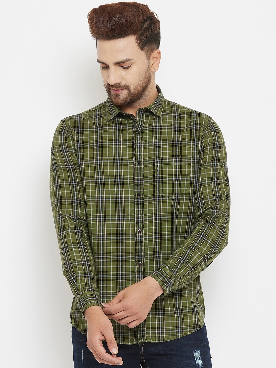

Canary London Men Green Smart Slim Fit Checked Casual Shirt