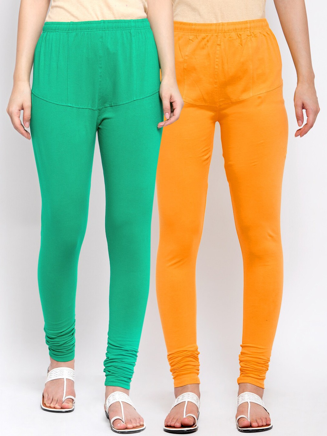 

KLOTTHE Women Pack Of 2 Solid Churidar-Length Cotton Leggings, Yellow
