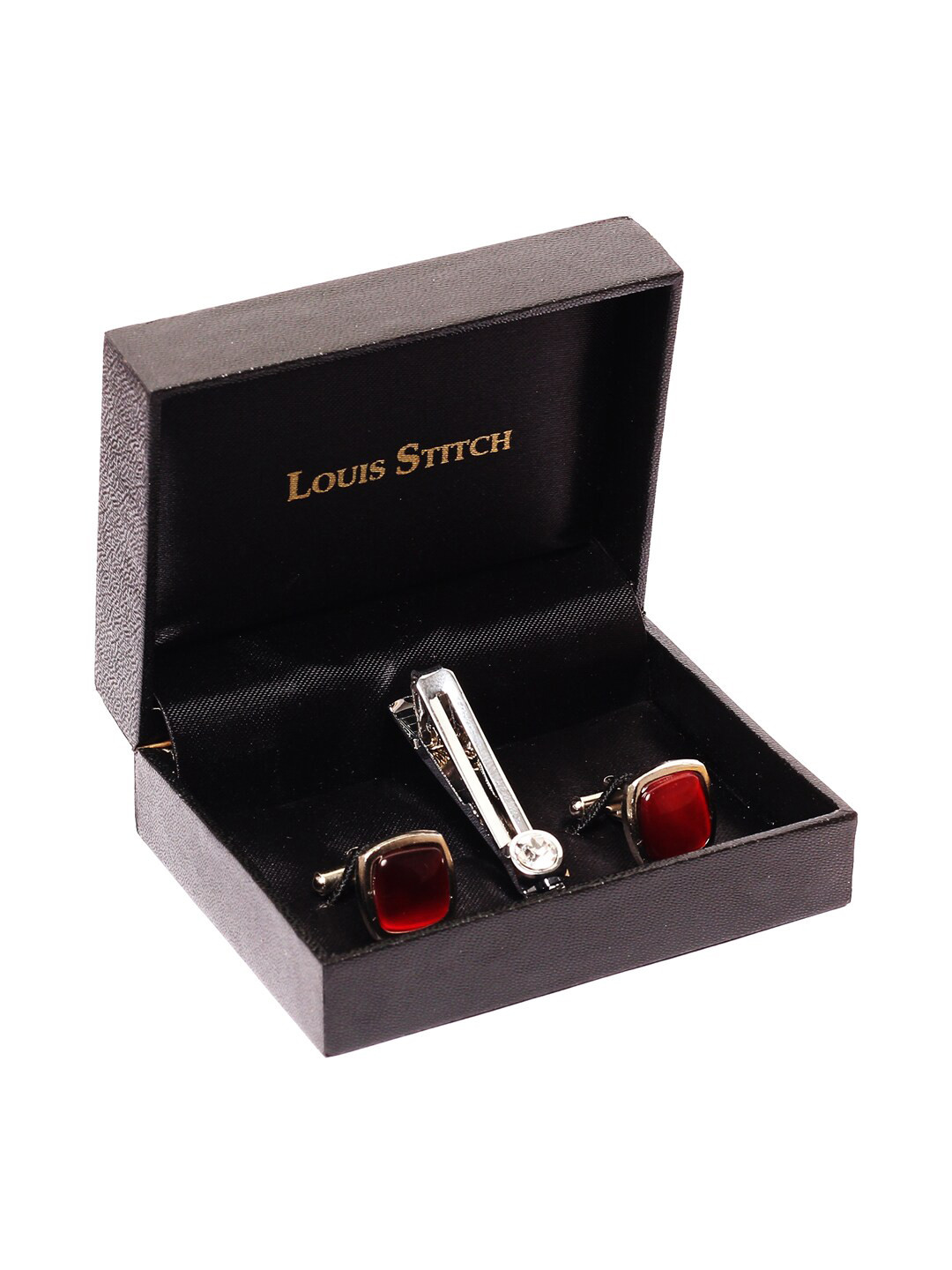 

LOUIS STITCH Set of Cufflinks & Tie Pin, Red