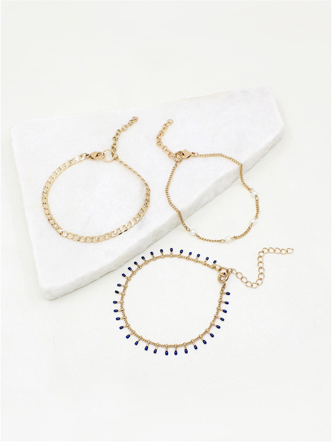 

Runway Ritual Women Set of 3 Gold-Toned & Navy Blue Bangle-Style Bracelet