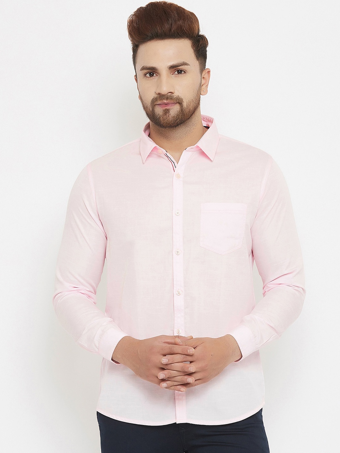

Canary London Men Pink Cotton Linen Slim Fit Casual Shirt