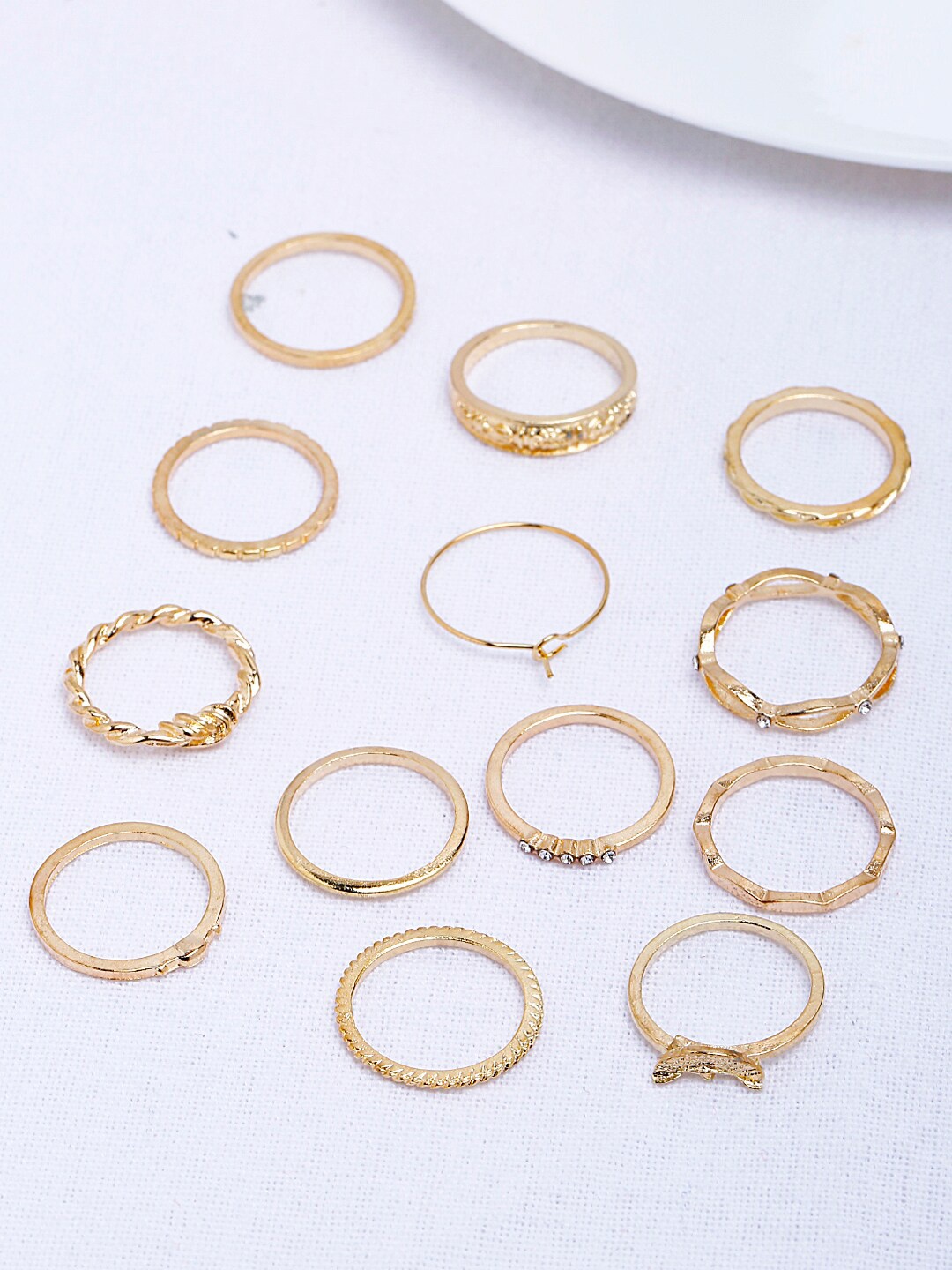 

Shining Diva Fashion Set Of 13 Gold-Plated White Crystal-Studded Finger Rings