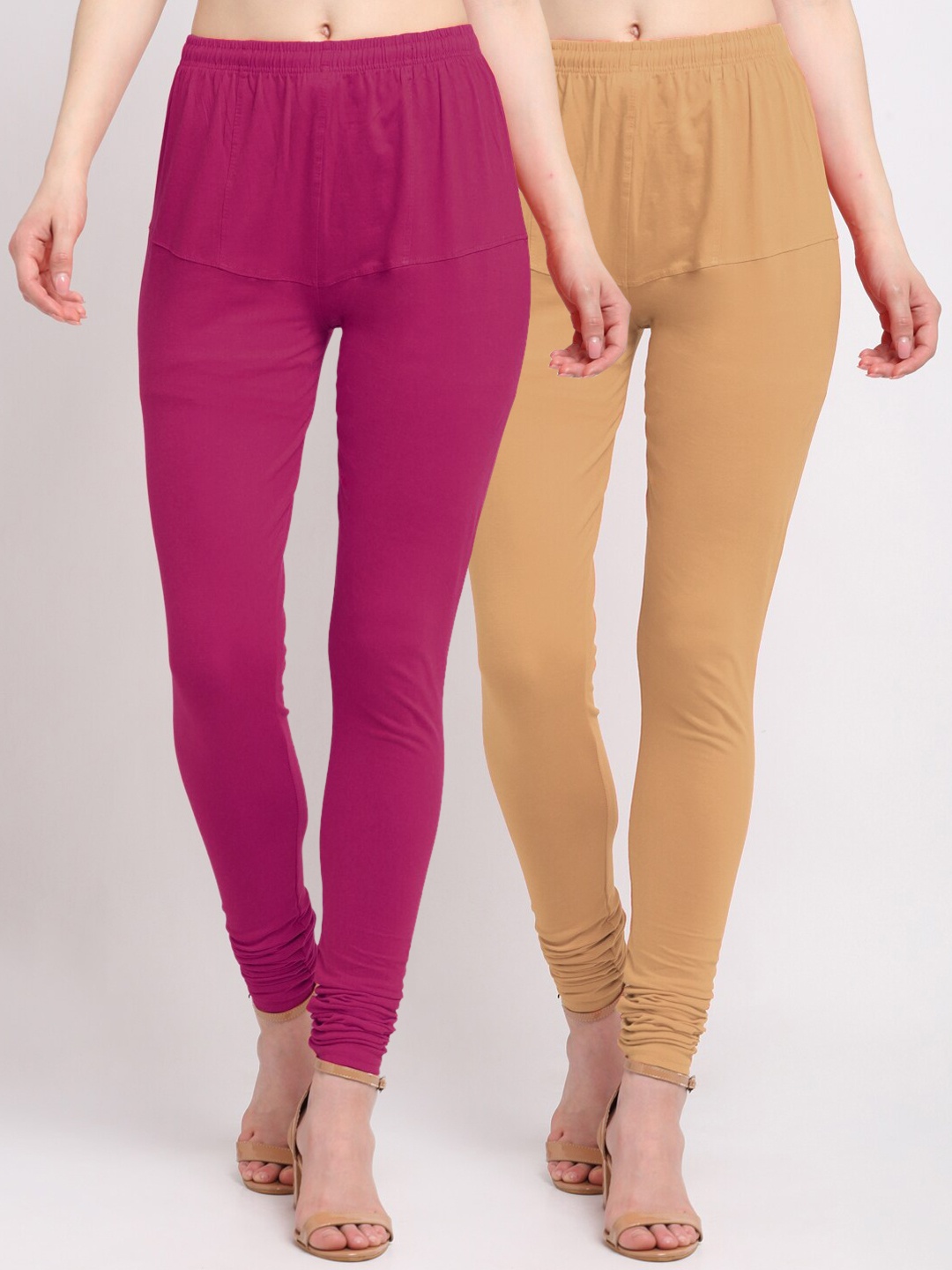 

KLOTTHE Women Pack Of 2 Solid Cotton Churidar-Length Leggings, Magenta