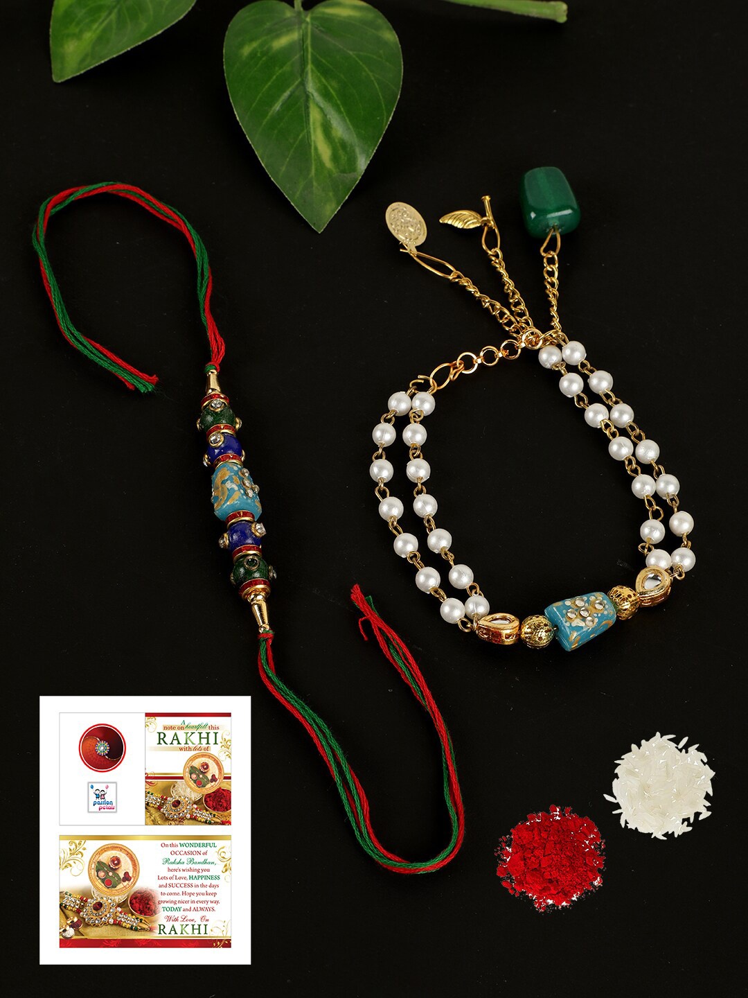 

PASSION PETALS Blue & White Bhaiya & Bhabi Rakhi Gift Set