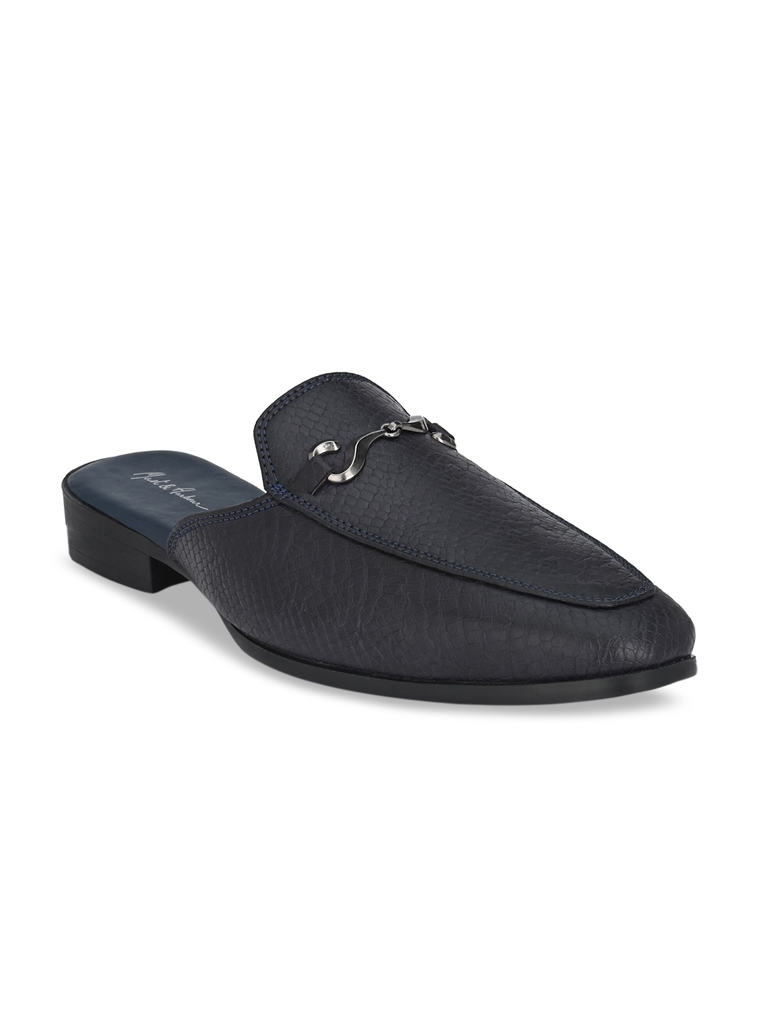 

Mast & Harbour Men Navy Blue Textured Mules