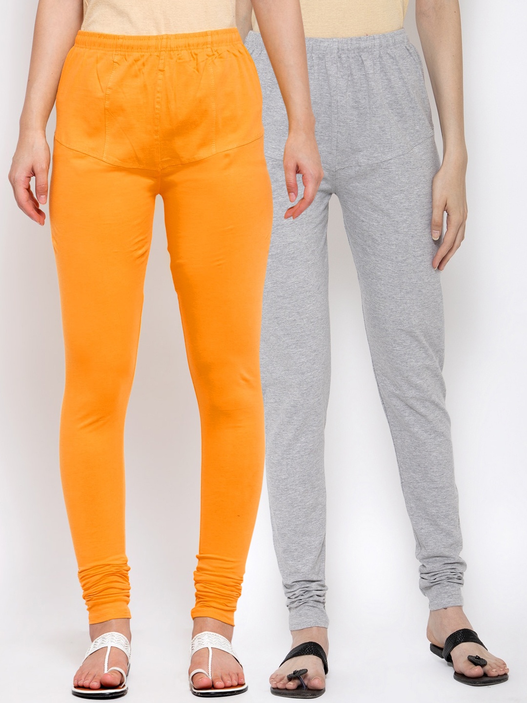 

KLOTTHE Women Pack Of 2 Solid Churidar-Length Cotton Leggings, Yellow