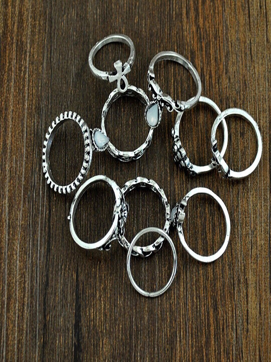 

Shining Diva Fashion Set Of 10 Oxidised Silver-Plated Finger Ring