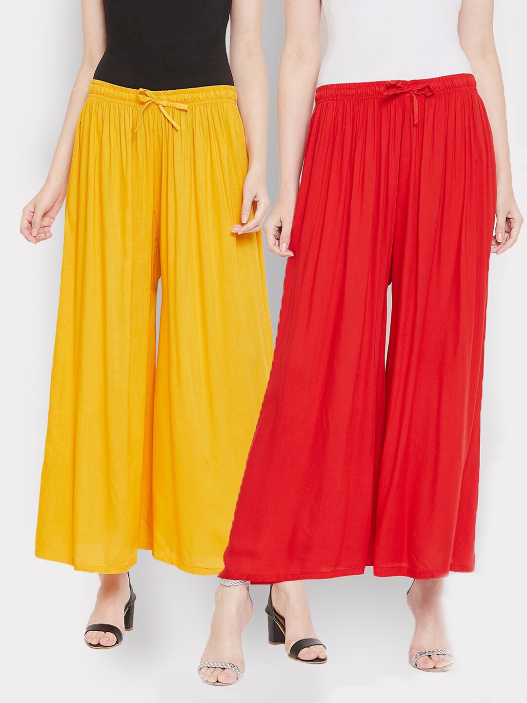 

Castle Women Pack of 2 Solid Red & Mustard Flared Palazzos