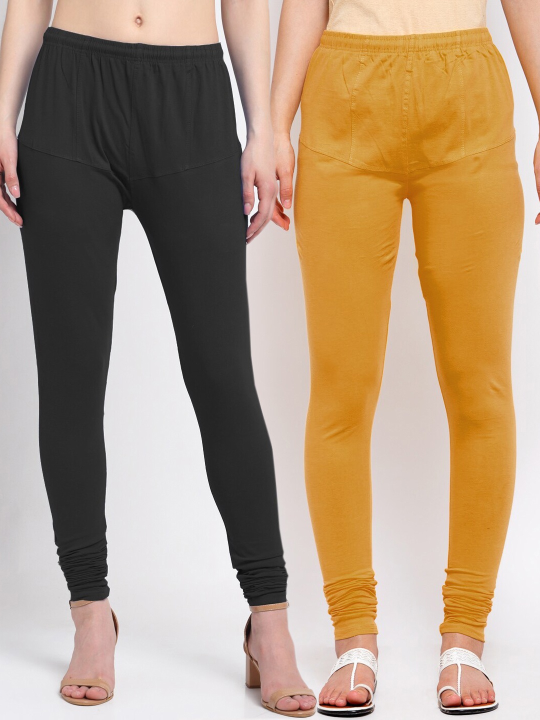 

KLOTTHE Women Pack Of 2 Solid Cotton Churidar-Length Leggings, Black