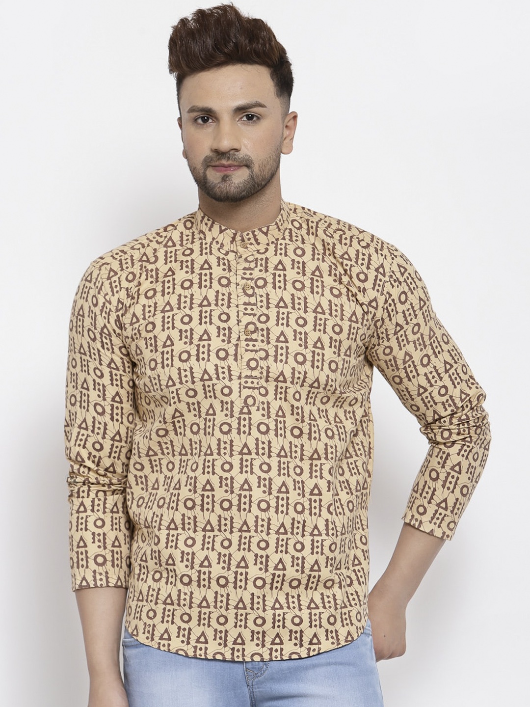 

MAXENCE Men Beige Printed Kurta
