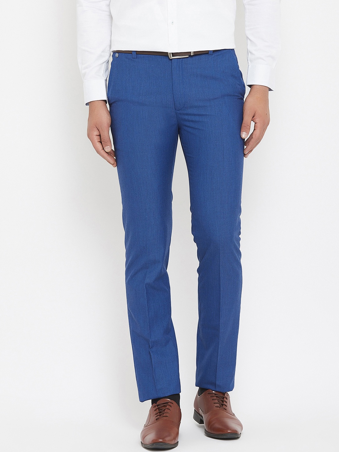 Canary London Men Blue Solid Slim Fit Formal Trousers