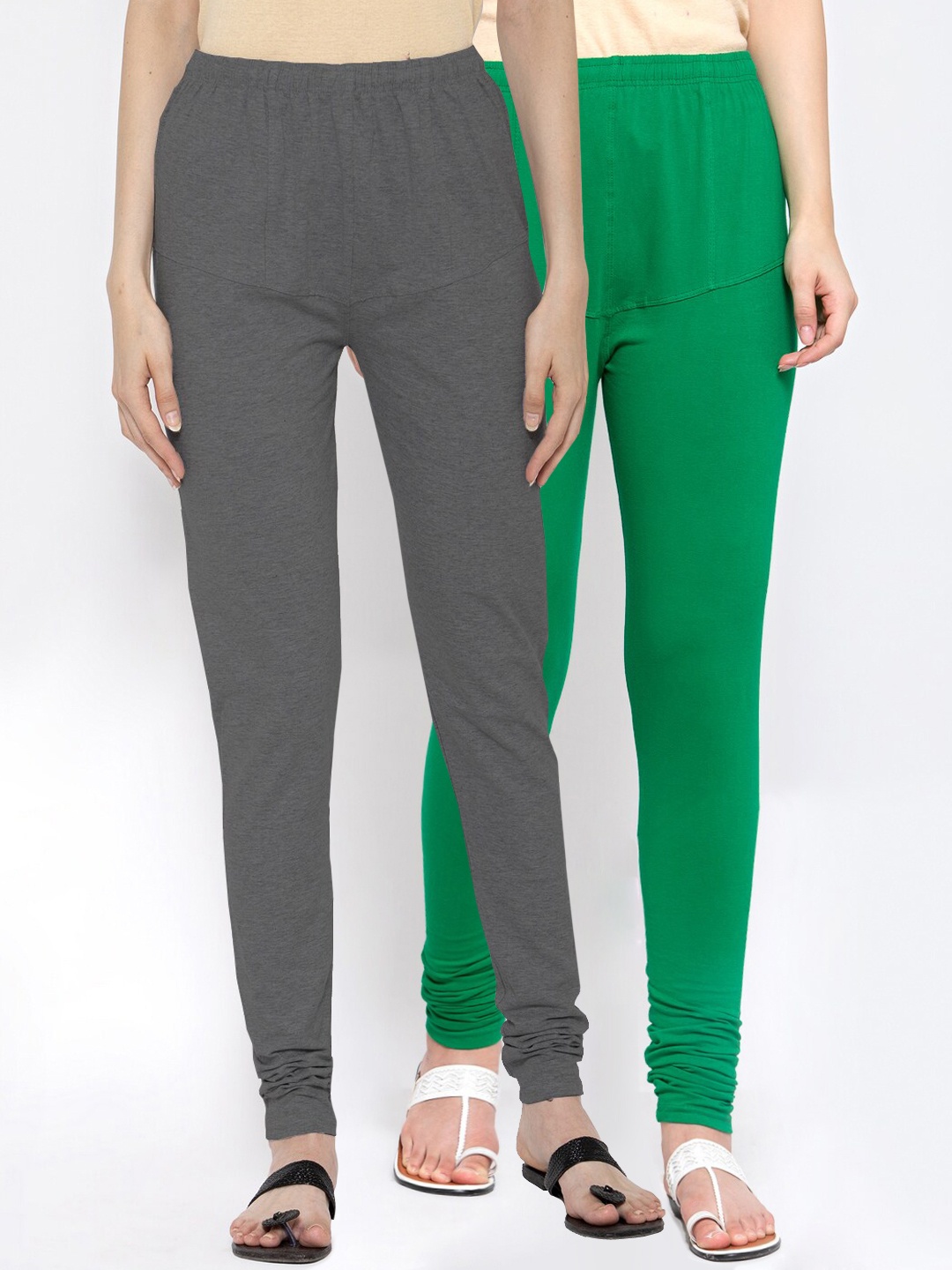 

KLOTTHE Women Pack Of 2 Solid Cotton Churidar-Length Leggings, Grey
