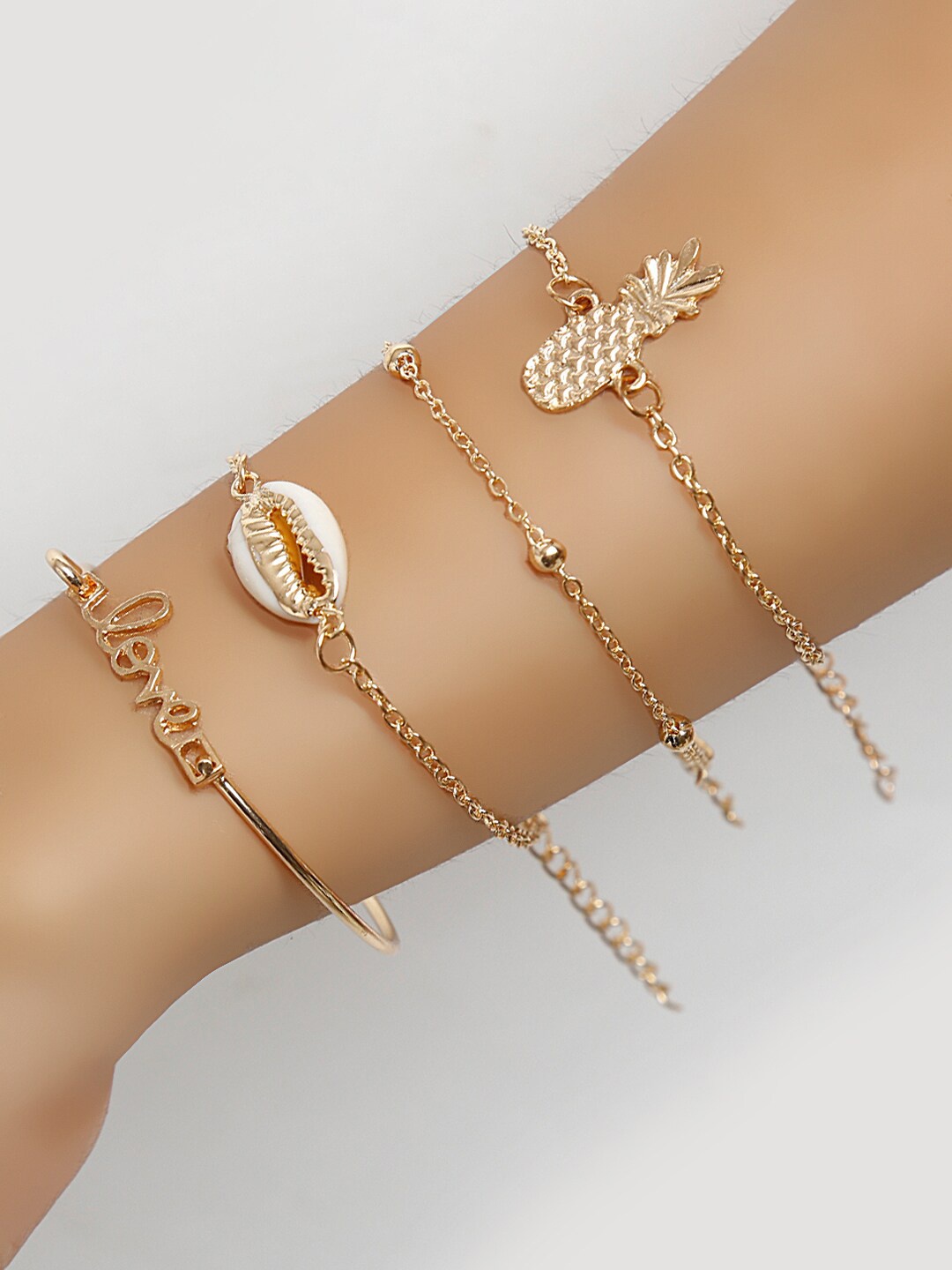 

Shining Diva Fashion Set of 4 Women Gold-Toned White Gold-Plated Charm Bracelet