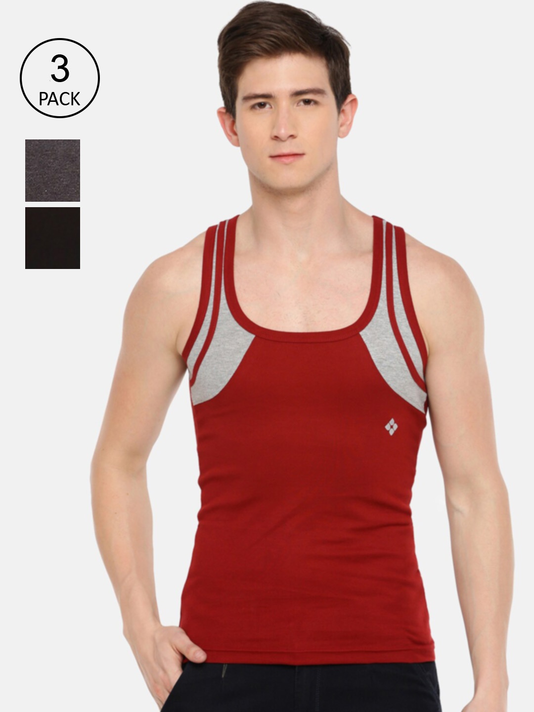 

Dollar Bigboss Men Assorted Solid Pack of 3 Cotton Racerback Styled Gym Vest