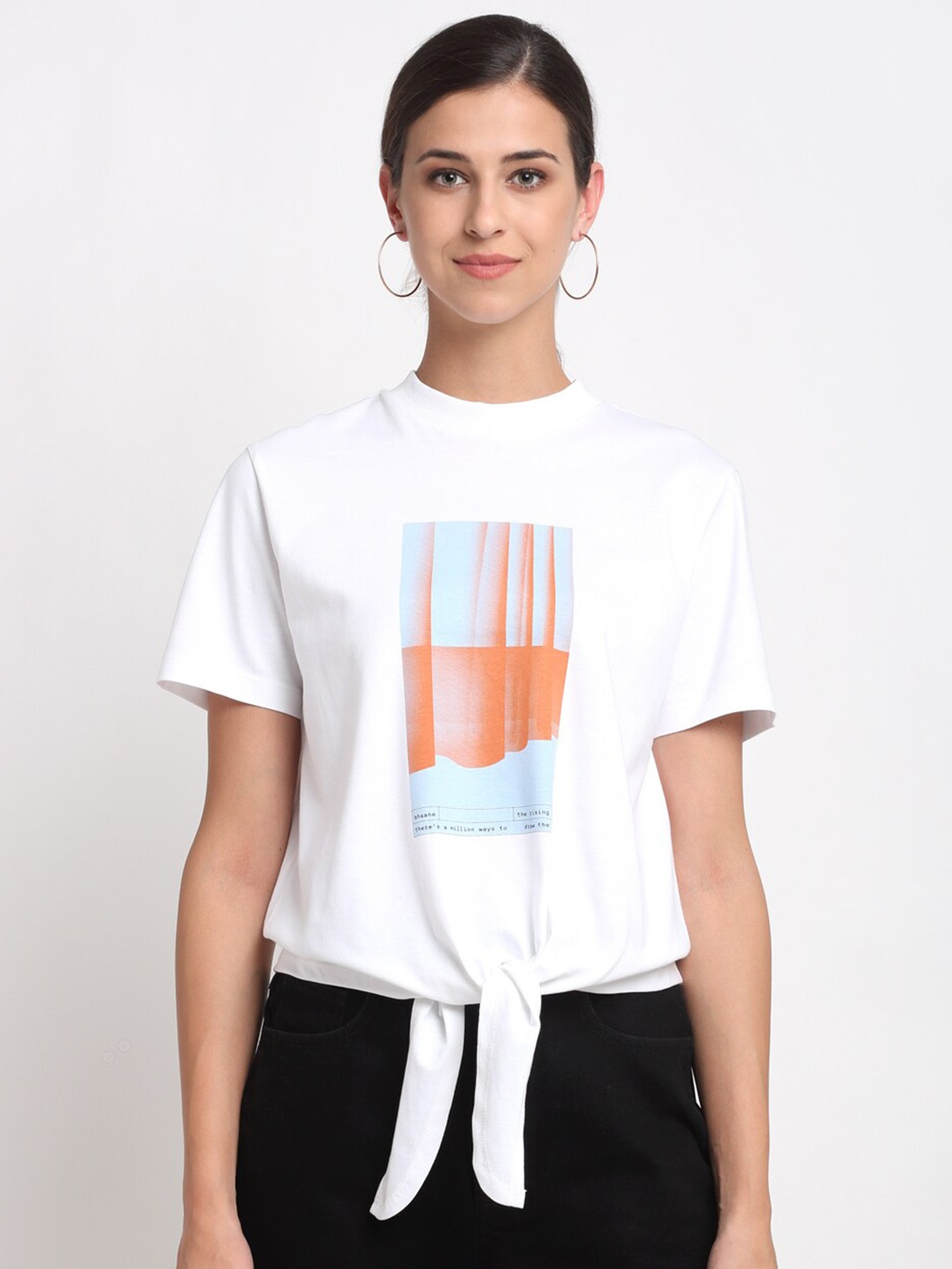 

Bhaane Women White Printed Pure Cotton T-shirt