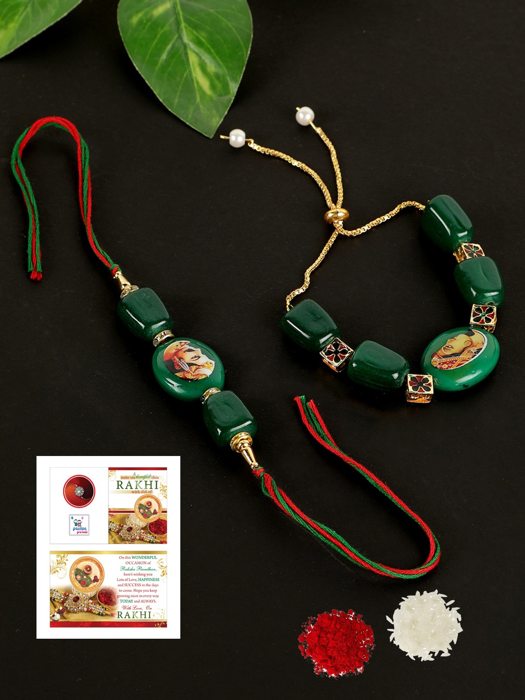 

PASSION PETALS Mens Green Set of 2 Card/Roli Chawal