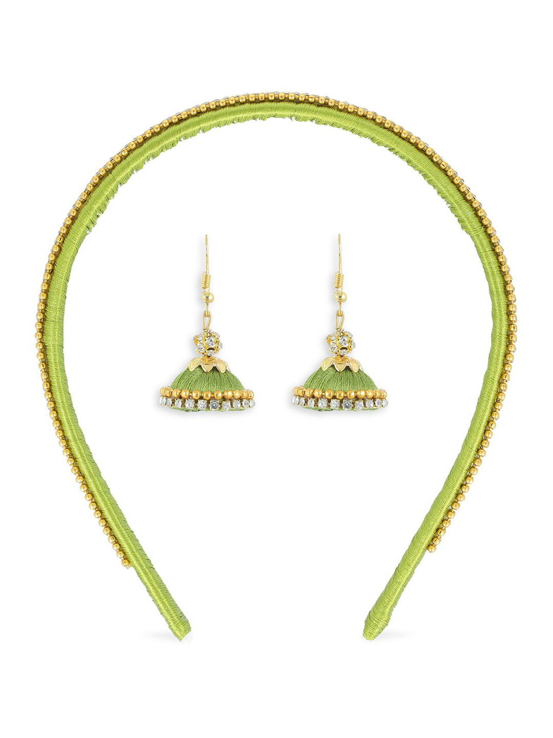 

AKSHARA Girls Green & Gold-Toned Hair Band with Earrings