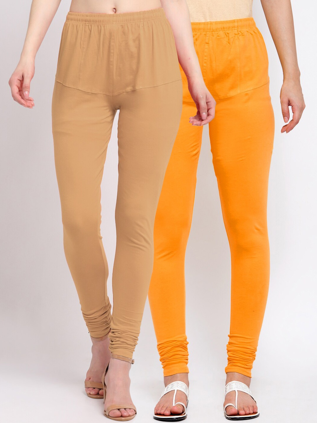 

KLOTTHE Women Pack Of 2 Solid Cotton Churidar-Length Leggings, Orange