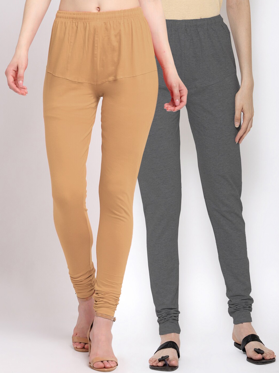 

KLOTTHE Women Pack Of 2 Solid Cotton Churidar-Length Leggings, Grey
