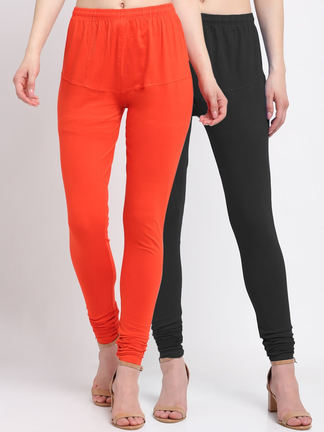 

KLOTTHE Women Pack Of 2 Solid Churidar-Length Cotton Leggings, Black