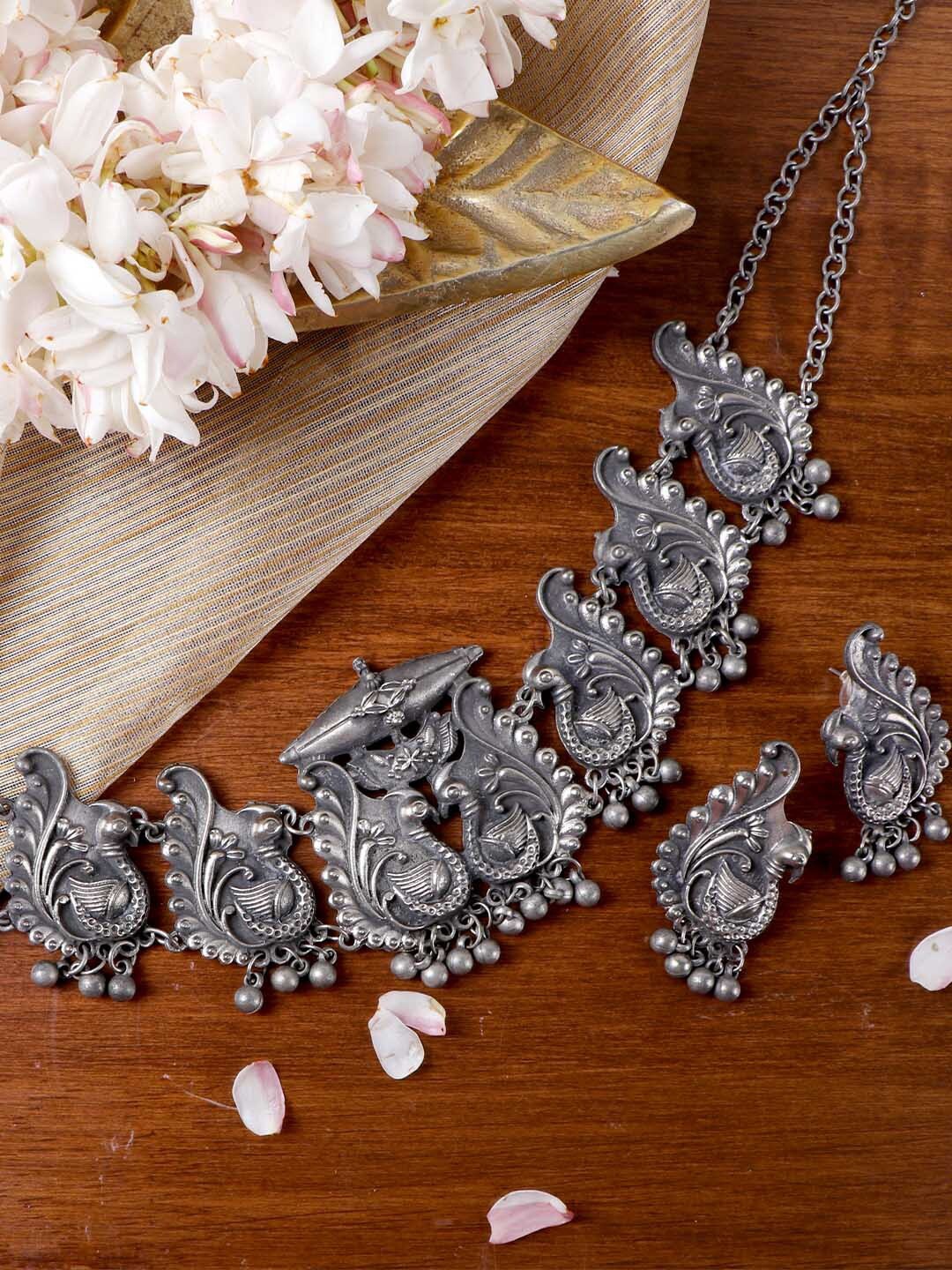 

TEEJH Oxidized Silver-Plated Jewellery Set