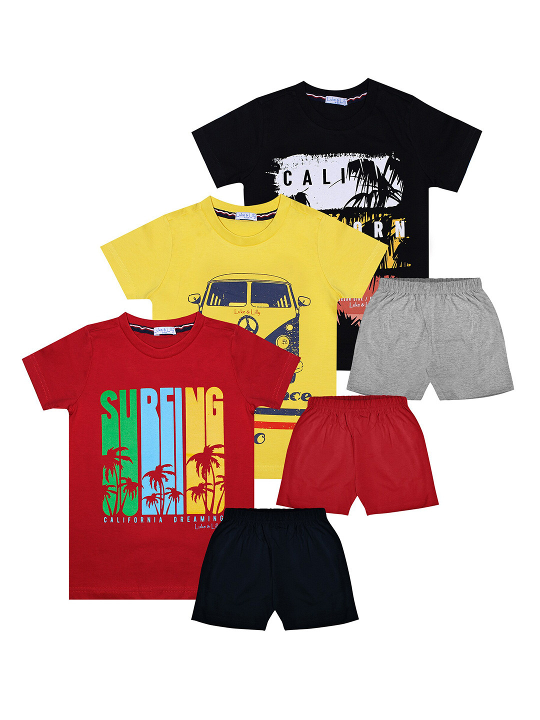 

Luke & Lilly Boys Multicoloured Pack of 3 Printed T-shirt with Shorts, Multi