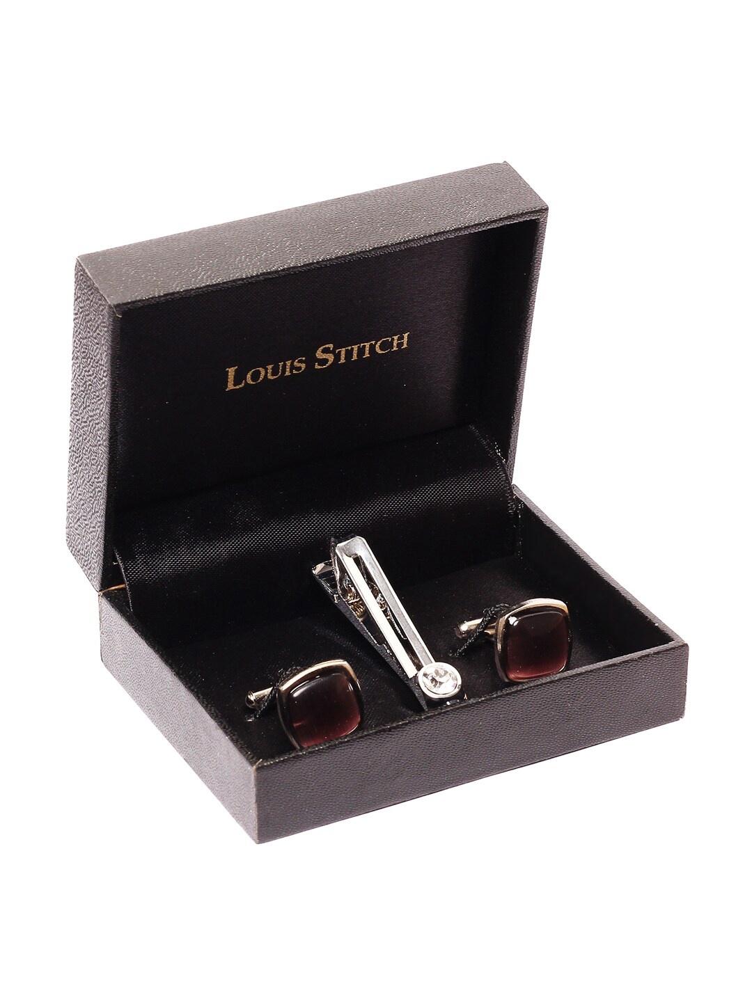 LOUIS STITCH Set of Cufflinks & Tie Pin, Maroon