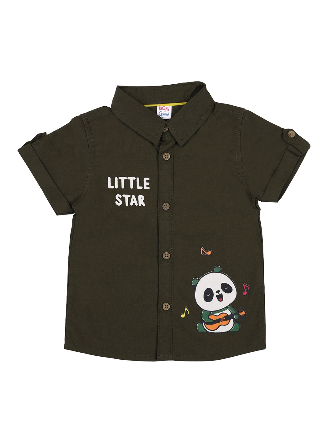 

KICKS & CRAWL Boys Olive Green Little Star Panda Printed Casual Shirt
