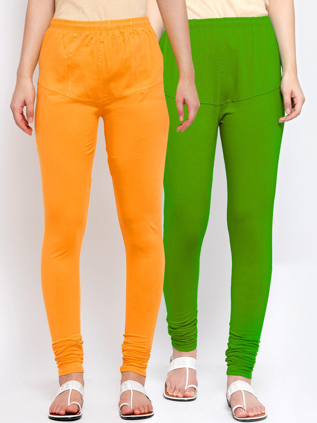 

KLOTTHE Women Pack Of 2 Solid Cotton Churidar-Length Leggings, Orange