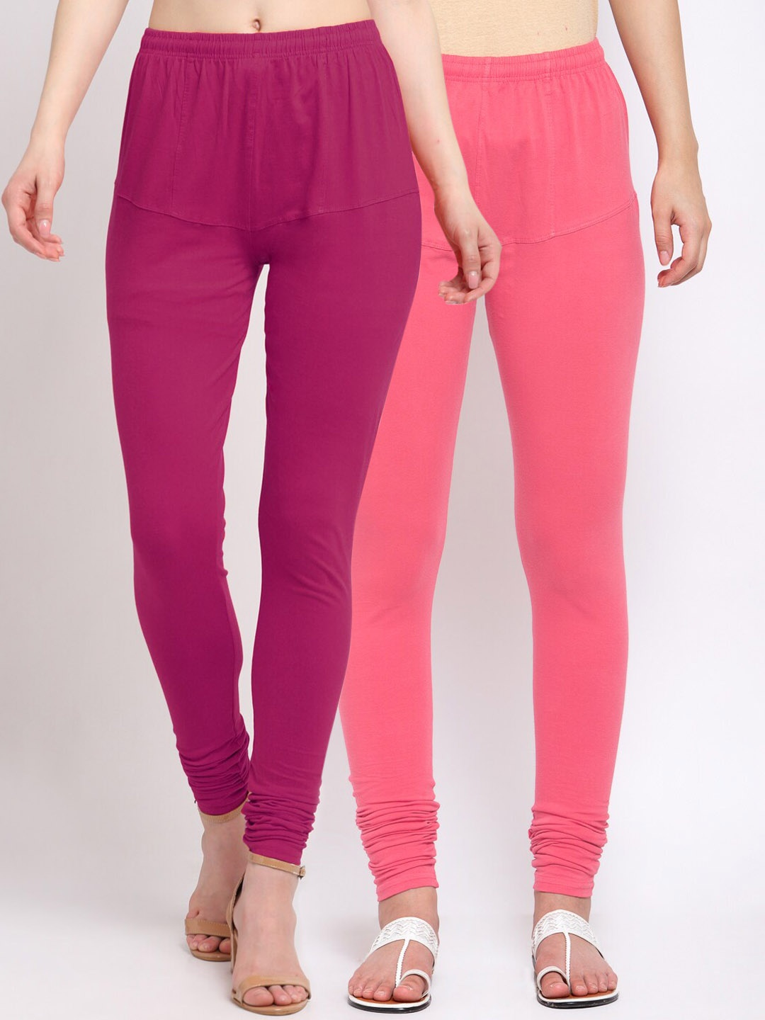 

KLOTTHE Women Pack Of 2 Magenta Solid Cotton Churidar-Length Leggings