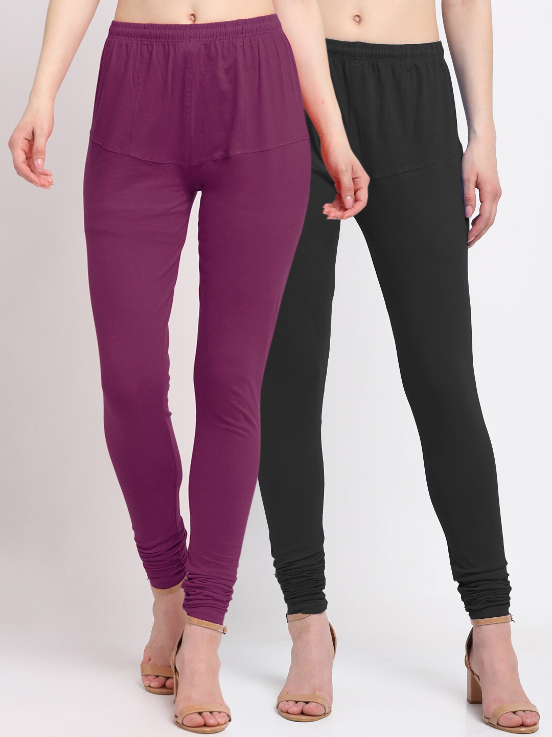 

KLOTTHE Women Pack Of 2 Solid Cotton Churidar-Length Leggings, Black